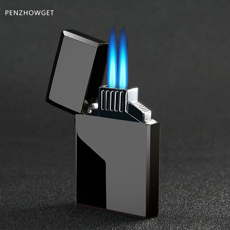 Windproof Lighter Inflatable Straight Flush Wind Shield Men Personality Send Boyfriend Creative Inflatable Blue Flame Metal Lettering