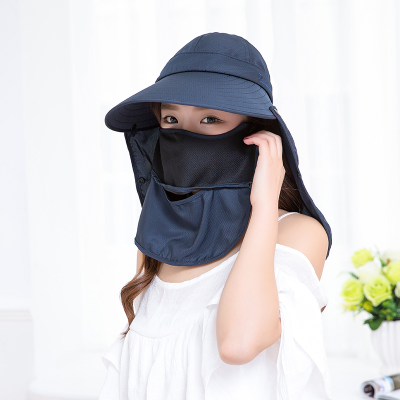 Summer sun hat shade facial anti-UV sun cap large ride cool hat with wind-proof rope