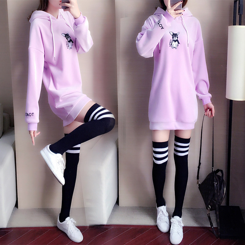 Mid-length gold velvet sweater women's winter 2022 new temperament plus velvet thick fashion college wind top coat women