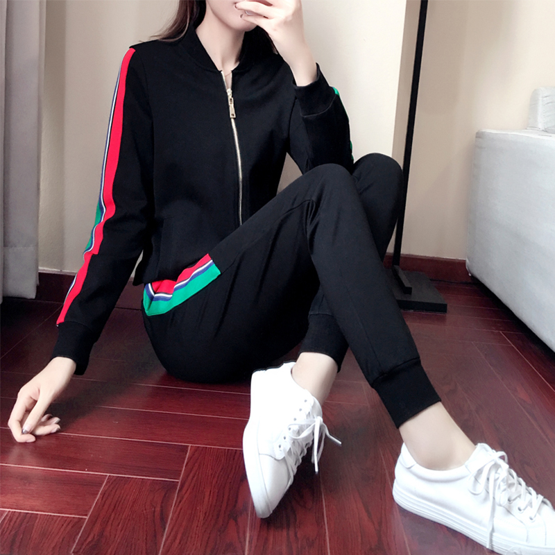 Spring sports suit women's 2023 new Korean version loose running suit fashion casual two-piece western style sweater tide