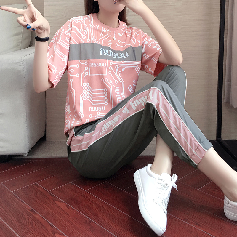 2022 summer new casual sports suit women's Korean version loose and thin foreign style fashion running suit two-piece trendy