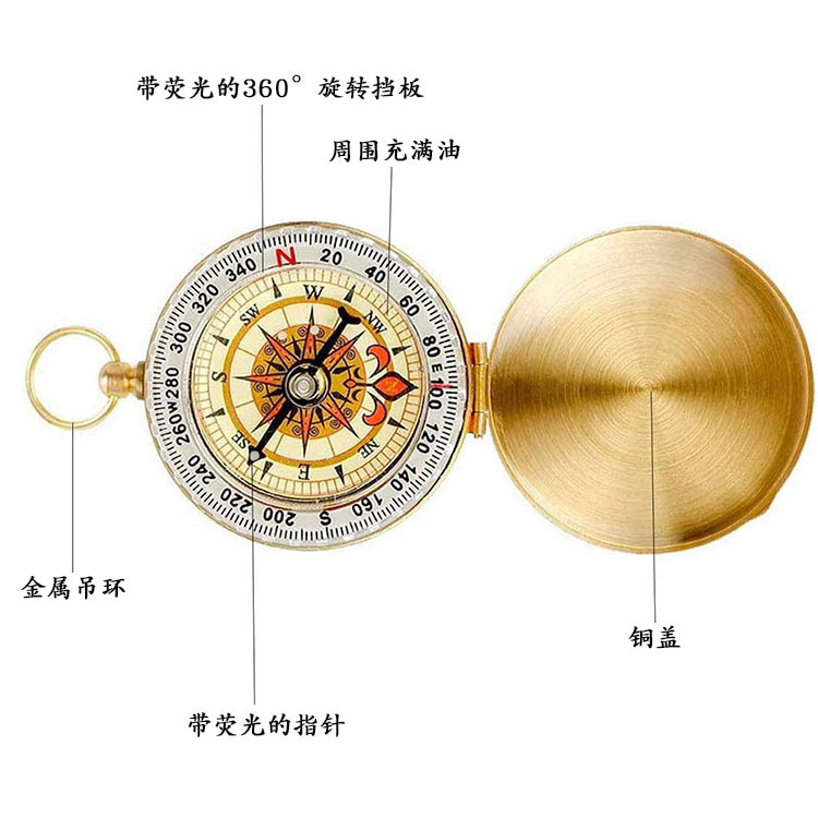 Compass finger north arrow G50 pure copper shell Huai watch flip cover outdoor mountaineering camping self-driving tour with lid luminous screen