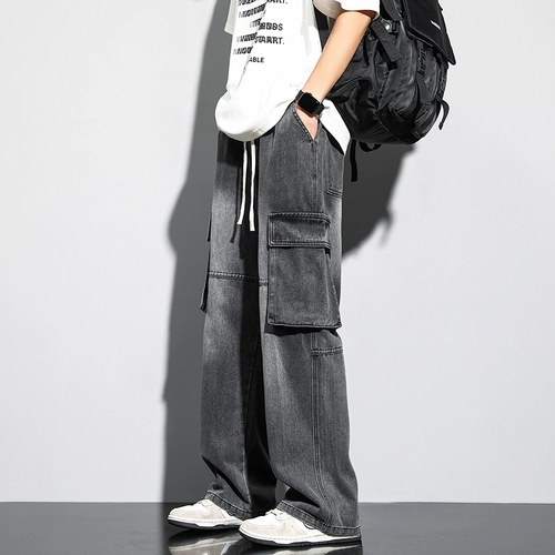 Джинсы, мужские летние штаны для отдыха, в американском стиле, подходит для подростков, свободный прямой крой