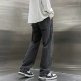 Легкие и тонкие джинсы, черные летние штаны, в американском стиле, свободный прямой крой