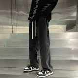 Черные джинсы, летние тонкие штаны, в американском стиле, подходит для подростков, свободный прямой крой