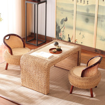 Rattan tatami coffee table bay window table and chair combination handmade table tea ceremony leisure kang table simple balcony table
