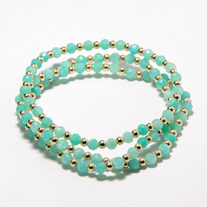 Cross-Border Popular Natural Amazonite Stone Bracelet, Women's Bracelet with Imported 18K Gold Bracelet