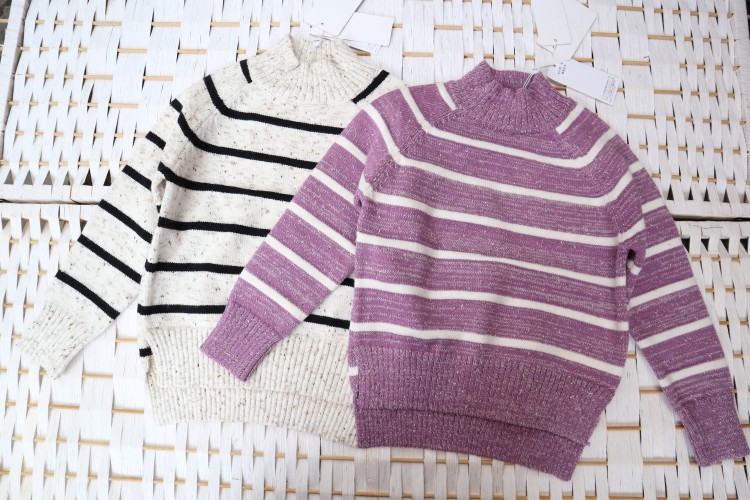 Girls winter sweater warm sweater large children's striped sweater 189515