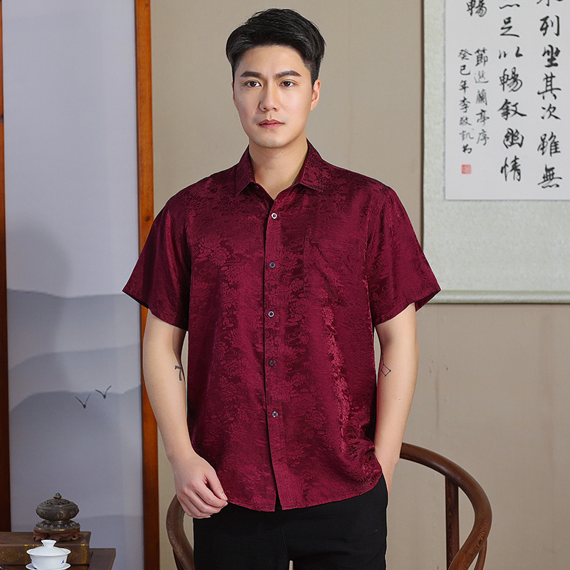 New Silk Shirt for Men, Short-Sleeved Mulberry Silk, Summer Wear for Middle-Aged and Elderly People, Silk Loose-Fitting Shirt for the Elderly, Dad Wear New Silk Shirt for Men, Short-Sleeved Mulberry Silk, Summer Wear for Middle-Aged and Elderly People, Silk Loose-Fitting Shirt for the Elderly, Dad Wear