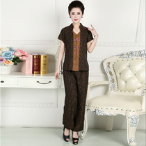 2021 new middle-aged and elderly mother summer shirt female silk fragrant cloud yarn set Grandma silk Chinese style two-piece set