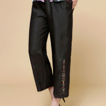 Xiangyun yarn pants womens middle-aged and elderly loose size elastic waist ankle-length pants Black Joker silk mother womens clothing