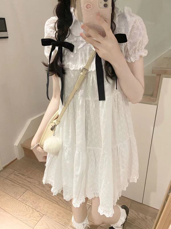Ibuybubuy*White Magnolia* Original LAOSHU First Love College Style Creamy Puff Sleeve Dress Little White Dress