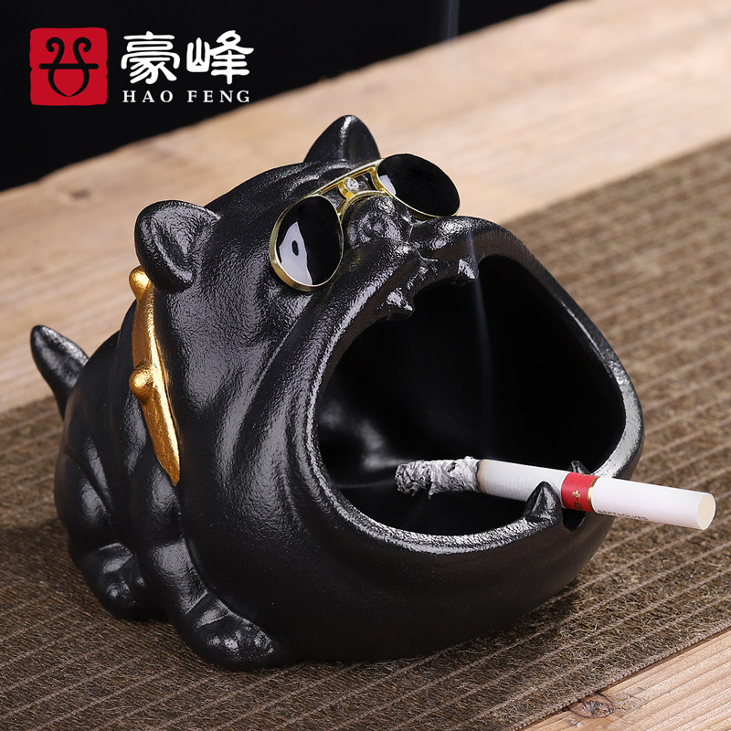 Houfeng Home Cute Cartoon Dog Smoking Ash Trays Creativity Personality Ceramic Large Smoke Cylinder Trend On-board Windproof Anti-Fly Ash