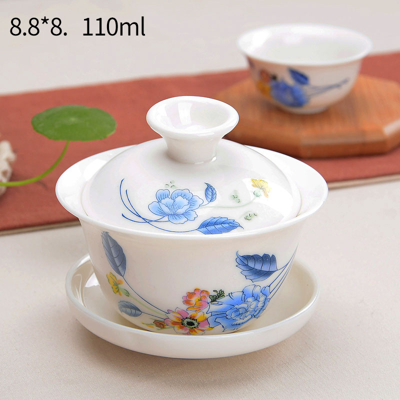 HaoFeng three only white porcelain ceramic tea tureen home office kunfu tea tureen bowl with a single hand grasp pot