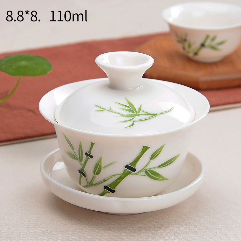 HaoFeng three only white porcelain ceramic tea tureen home office kunfu tea tureen bowl with a single hand grasp pot