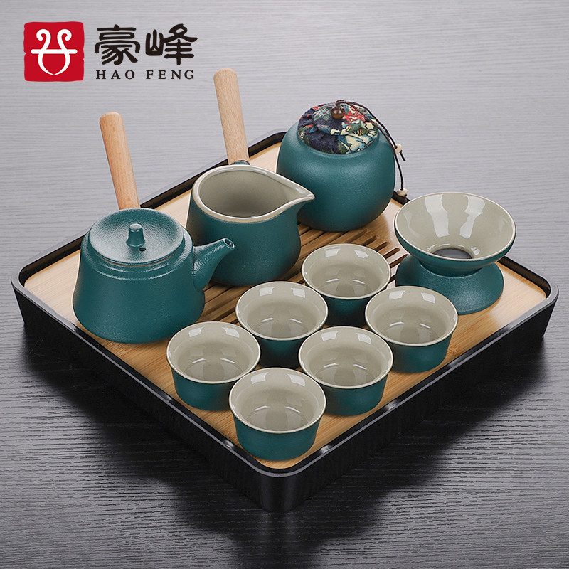 Haunfeng Day Style Simple Black Pottery side to make pot Kung fu tea suit Home storage type Bamboo Dry Tea Table Tea Tray-Taobao