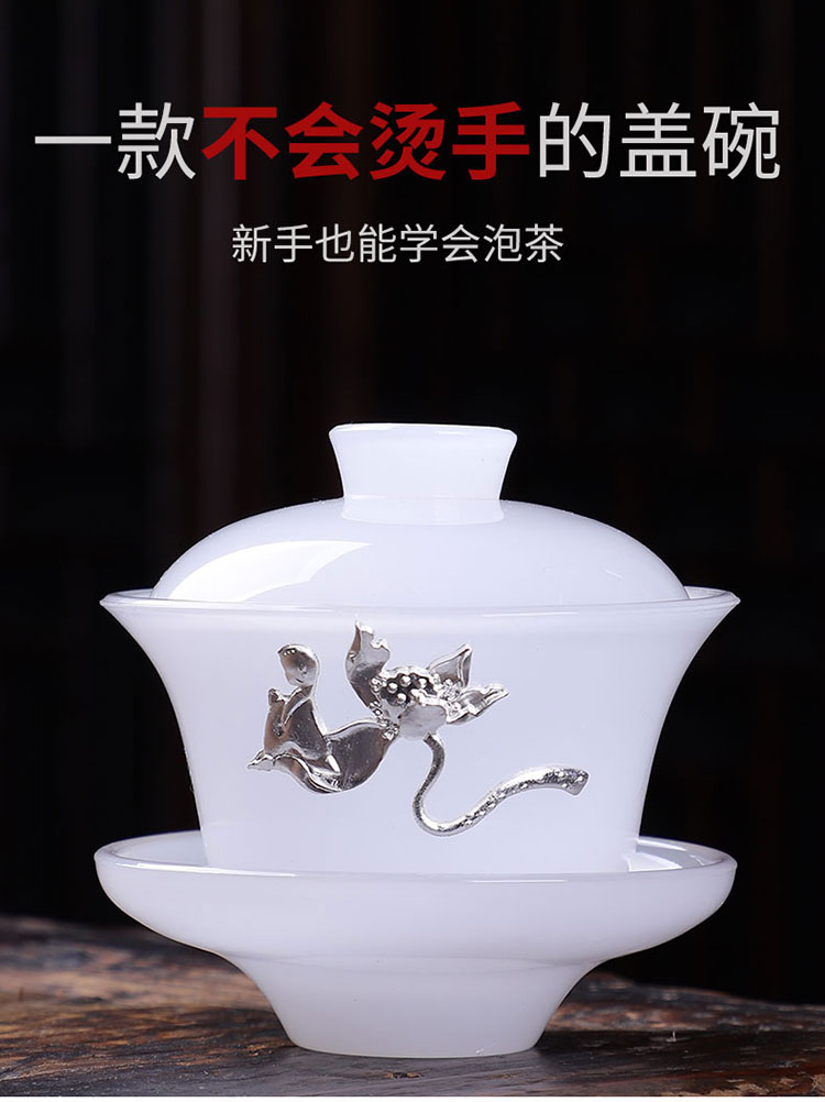 HaoFeng white porcelain tea tureen single three cups to implement jade porcelain tea sets tea accessories gift boxes finger bowl