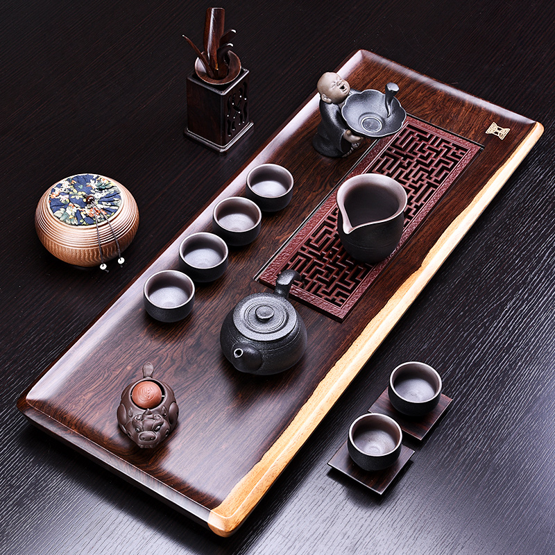 HaoFeng purple sand tea set the whole piece of ebony wood tea tray was kung fu suit household tea tea sets tea saucer