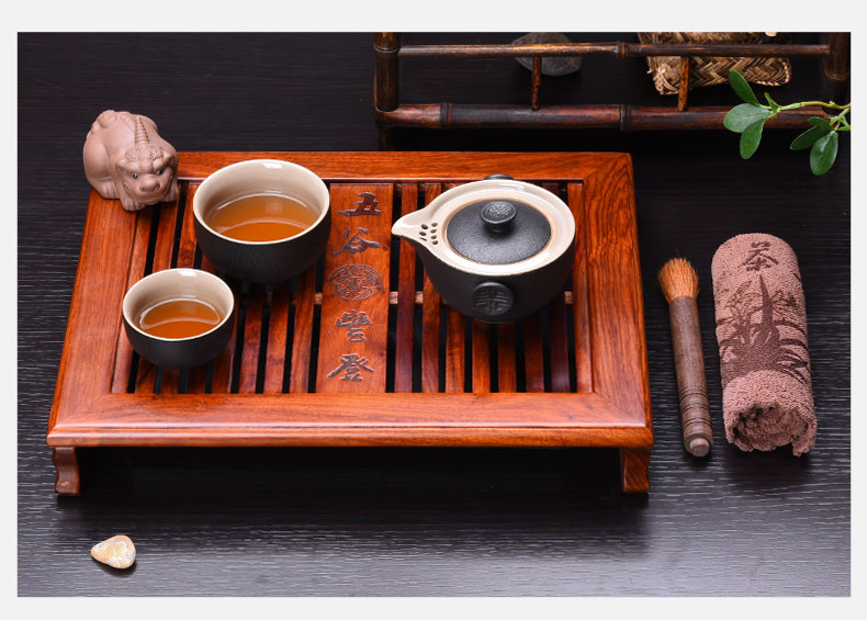 HaoFeng celadon kung fu tea set of a complete set of celadon tea hua limu tea tray was solid wood pallets