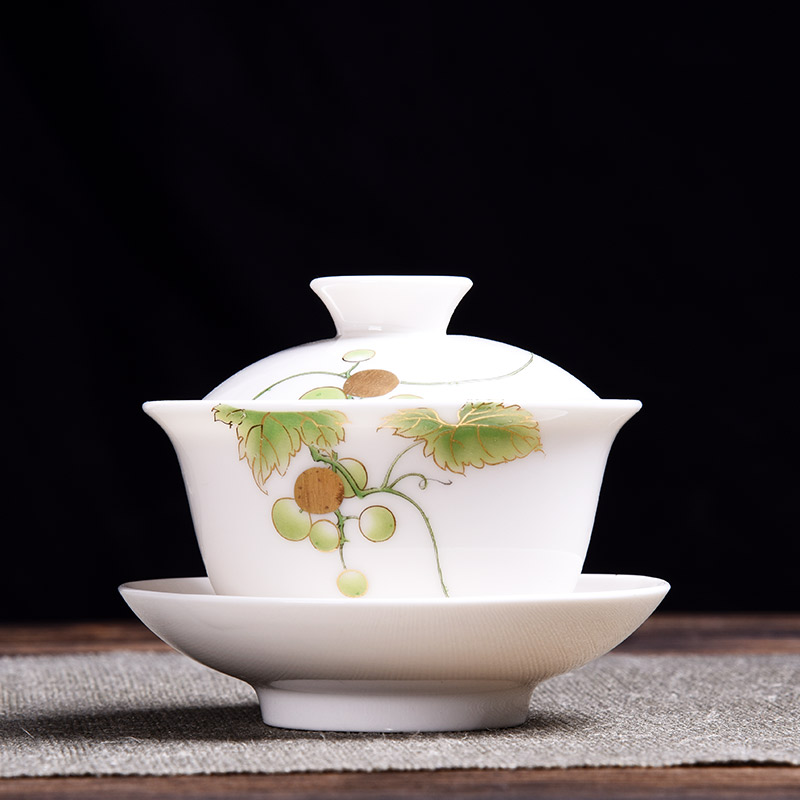 HaoFeng dehua porcelain white porcelain kung fu tea set jade teapot teacup tureen home office of a complete set of gift box