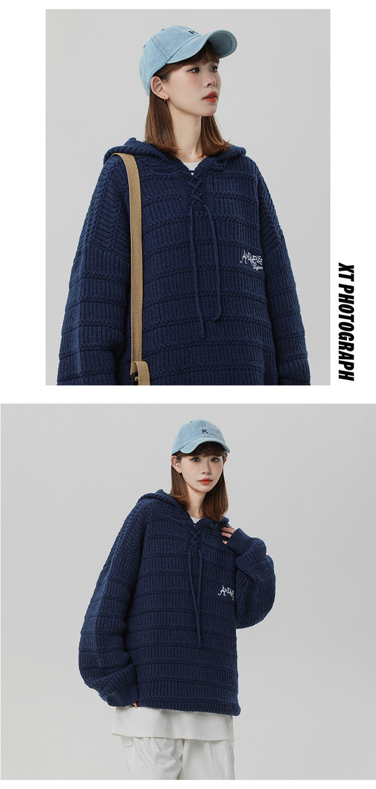 Women's Hooded Sweater Knitted Jumper With Drawstring And Embroidery_voghion.com