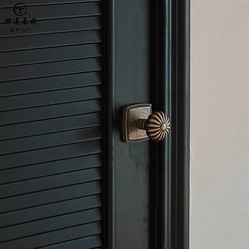 Shiliantai good pure copper black antique indoor bedroom bathroom keyless ball door lock golden retro handle