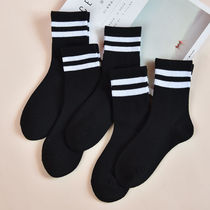  (2 5 pairs)Socks womens Korean version of the middle tube college style sports two-bar four seasons stockings spring and summer ins tide socks