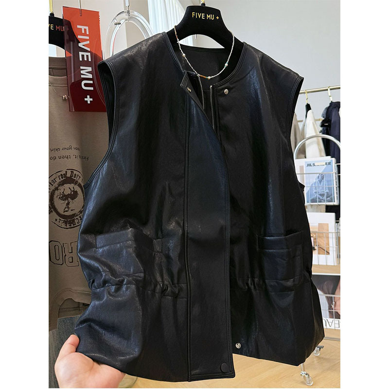 Extra Large Size 150kg High-End Unique Layered Leather Vest for Men and Women, New Autumn Sleeveless Waistcoat Jacket