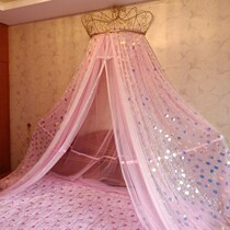 Princess court bed mantle bed head yarn mosquito net large sequin flash theme hotel home wedding Net red with Crown frame