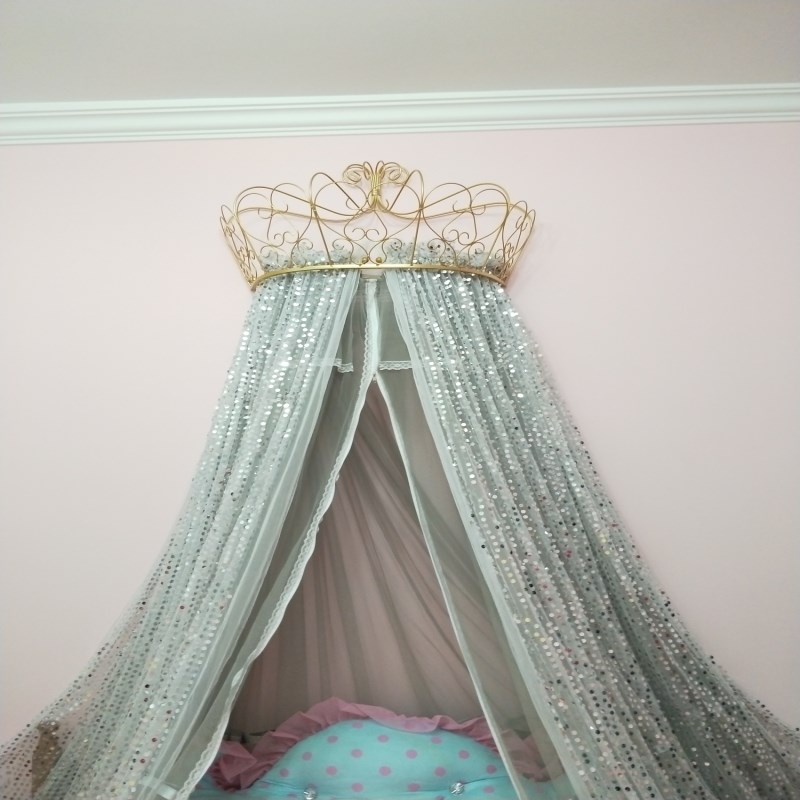 Phong cách châu Âu màn ngủ cung điện mới Mantle giường rèm thêu sequined vương miện công chúa cô gái đáng yêu màu hồng với kệ - Bed Skirts & Valances 	rèm che giường ktx	
