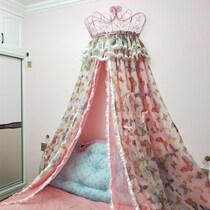 New European flower butterfly print princess girl bed curtain ins pastoral decoration gauze with powder Crown frame
