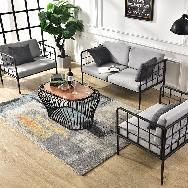 Retro Industrial Wind Loft Studio Trio Single Brief Modern Nordic American Iron Sofa Table And Chairs Combination