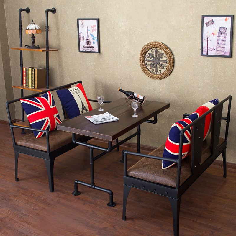 Retro Solid Wood Cassette Sofa Iron Art Sofa Loft Industrial Wind Dessert Shop West Restaurant Cafe Table And Chairs Creativity