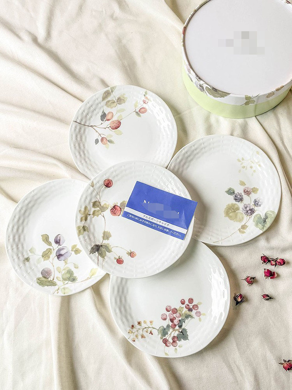 In Stock Narumi Lucy Garden Series 5 Pieces 17cm Bone China Plates Household Dinner Plates Dessert Plates Gift Box Set