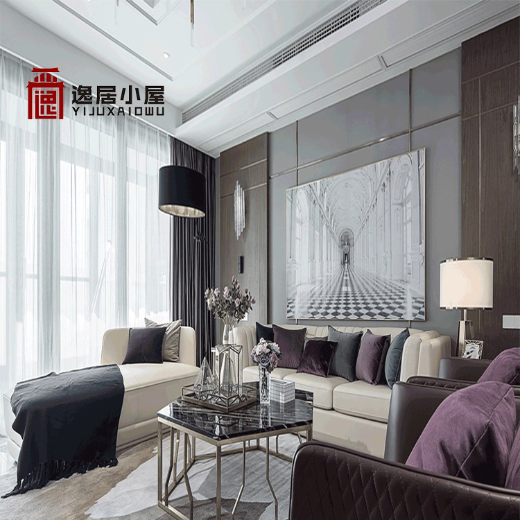Postmodern Hong Kong-style light luxury leather art Bentley sofa Fendi new Country Garden Vanke villa engineering furniture customization