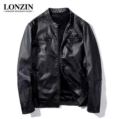 Venom leather men's 2021 new spring and autumn Korean slim-fit trend handsome stand-up collar motorcycle leather jacket men's jacket