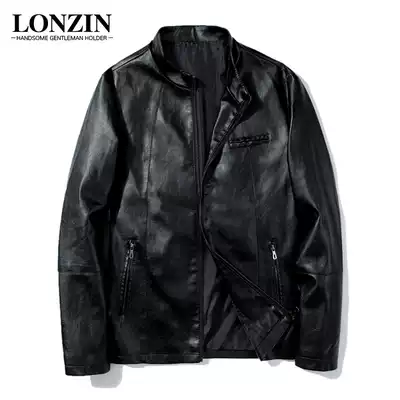 Men's leather clothing 2021 new spring and autumn thin jacket Korean version of the trend handsome youth stand-up collar PU leather jacket motorcycle suit