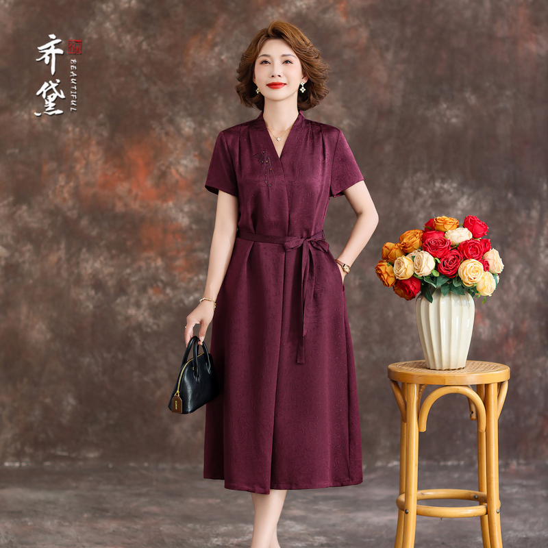 Qidai Silk Dress for Women 2026 Summer New Style Mother-In-Law Wedding Banquet Dress Petite Mother Mulberry Silk Dress