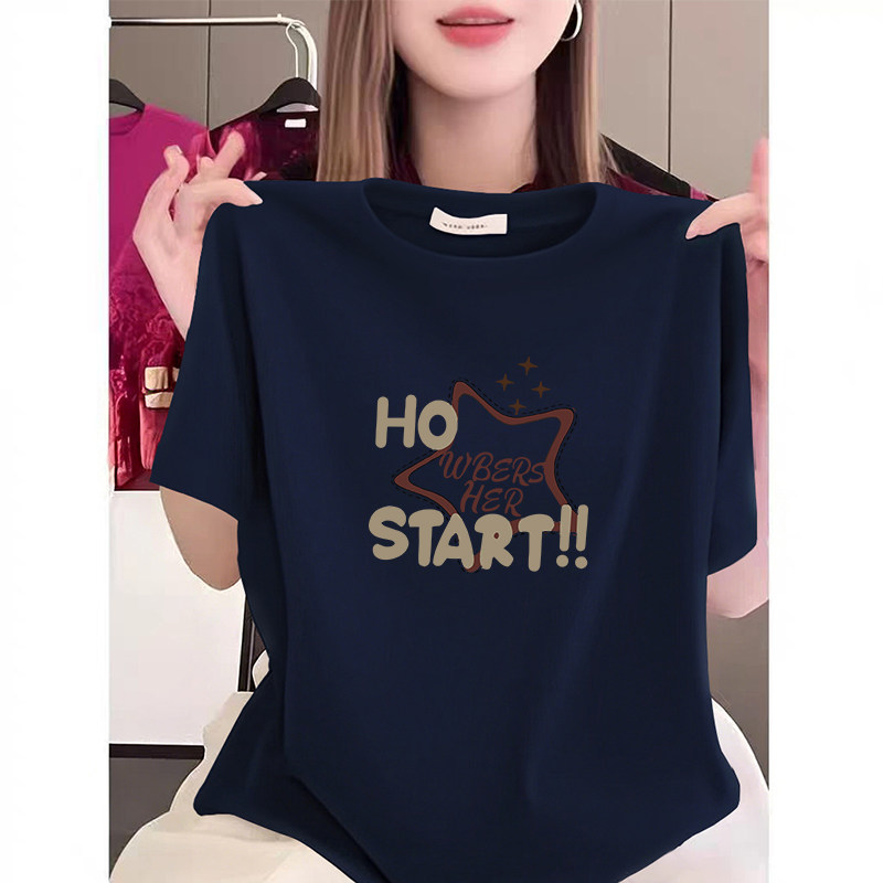 品牌折扣出口纯棉大码宽松时尚印花上衣女士减龄休闲洋气短袖t恤
