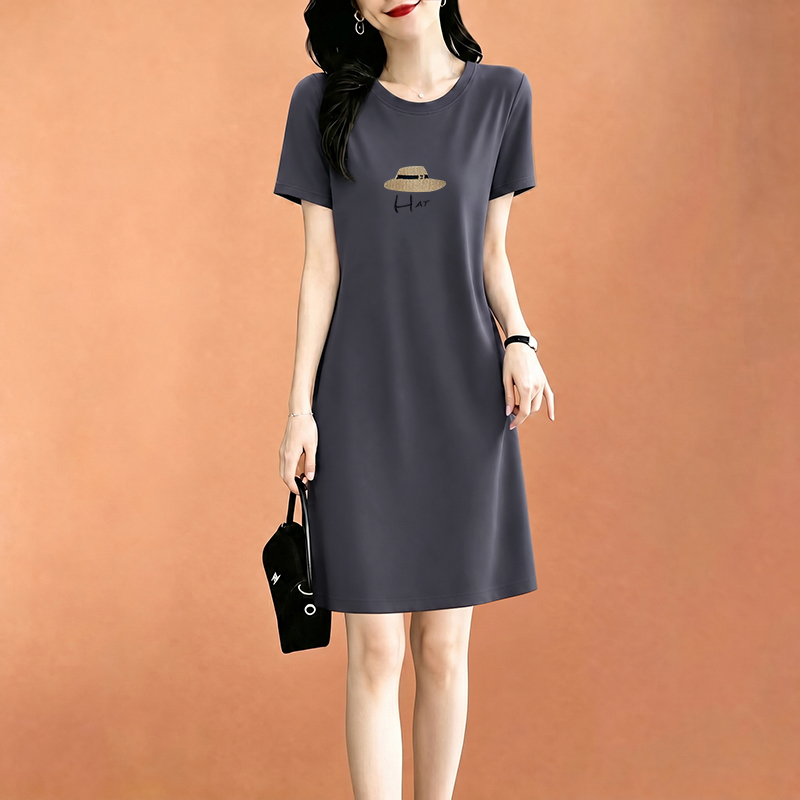 Foreign Trade Clearance Discount 100% Pure Cotton Mid-Length Short-Sleeved Top, Elegant and Simple Dress, T-Shirt for Women