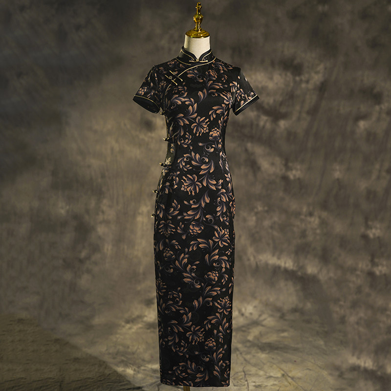 Retro qipao 2022 The new traditional old Shanghai Republic of China's improved fashion printed foreign women's summer