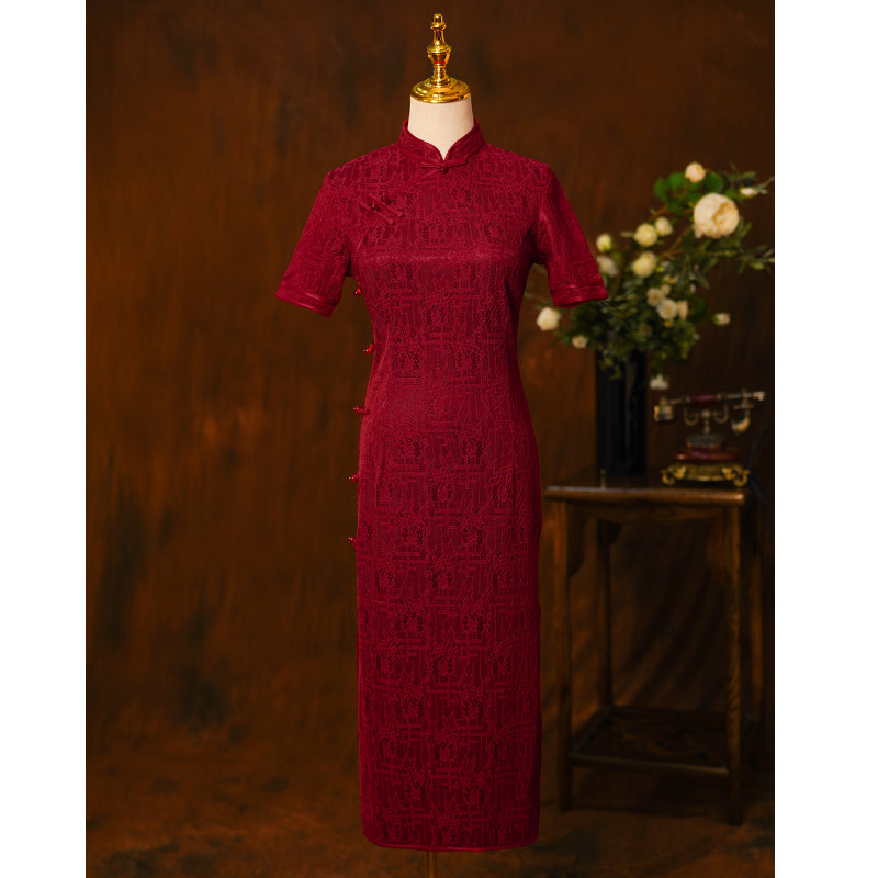 Retro lace flagrobe 2022 new high - end improvement red mother in the summer of the dress female