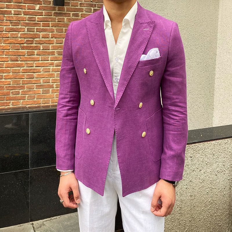 Spring and Summer Old Money Style High-End Linen Notch Lapel Double-Breasted Thin Casual Suit British Half-Lined Slim-Fit Trendy Men's Suit