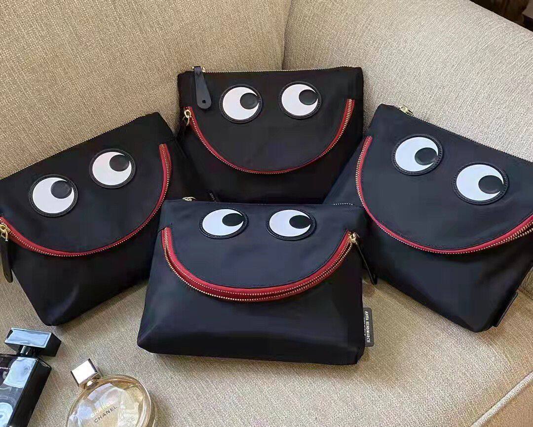 anya new big eyes smiley face clutch bag folding cosmetic bag portable waterproof nylon cosmetic bag