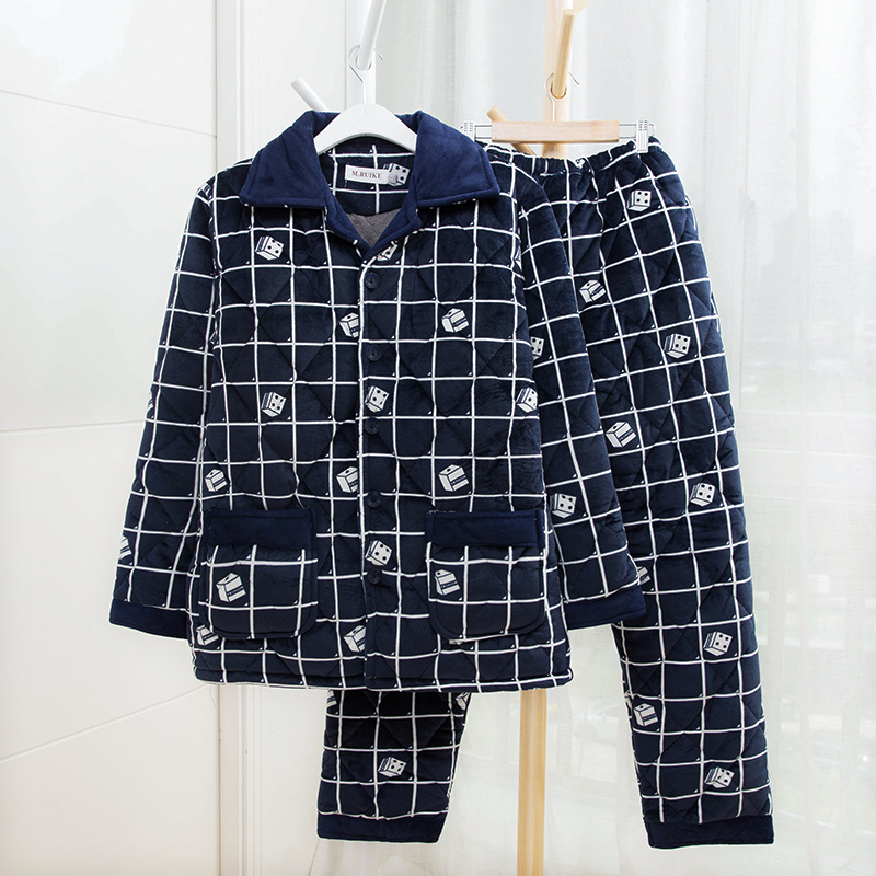 Đồ ngủ nam mùa đông flannel quilted phù hợp với đồ ngủ dày trung niên đồ ngủ ấm áp thiết lập dịch vụ nhà bộ pyjama trẻ em