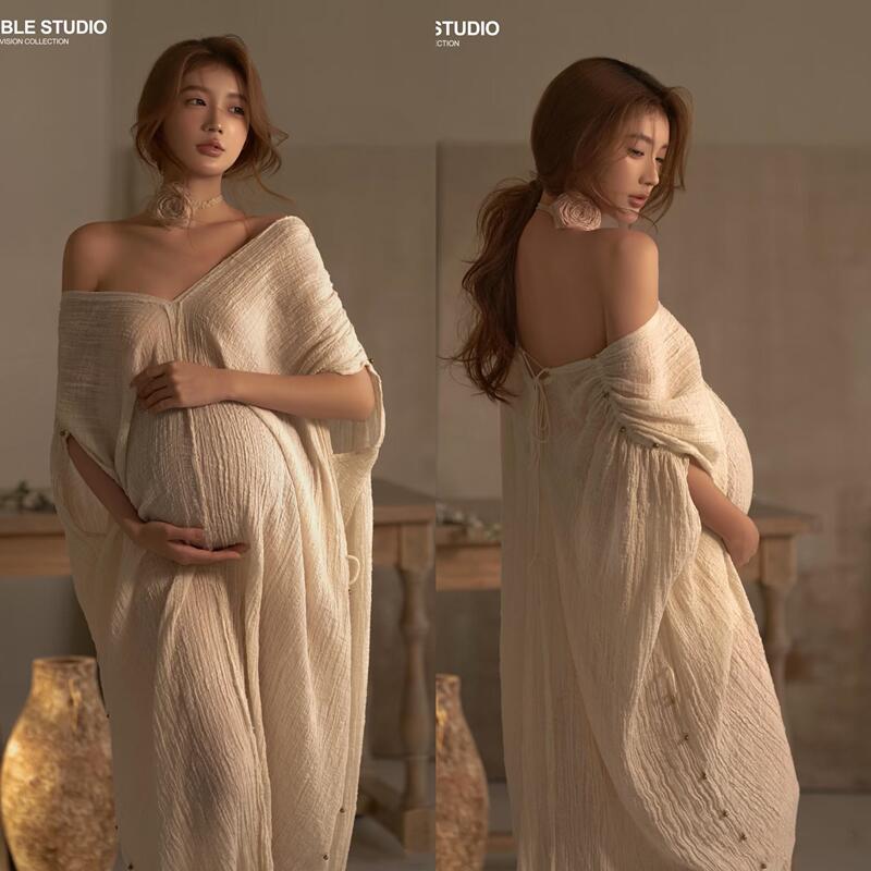New Studio Maternity Photo Outfit, Retro New Chinese Style Pleated Dress, High-End Maternity Photoshoot for Pregnant Moms