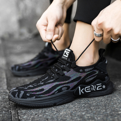 夏季新款男士飞织休闲男鞋青年镂空网鞋运动跑步鞋网眼透气洞洞鞋