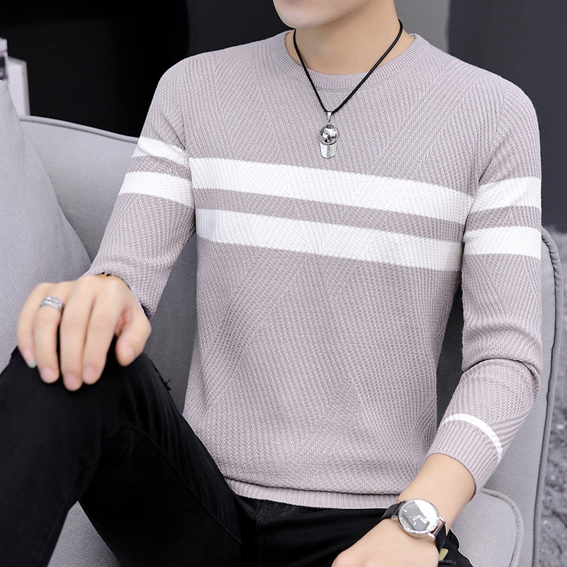 Thu sweatermen nam T-shirt sọc xu hướng áo khoác trẻ đầu Lắp đáy xuống sinh viên áo len mỏng.