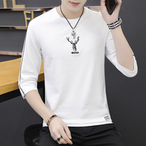 Mens middle sleeve T-shirt Slim solid color short sleeve autumn fashion personality seven-point sleeve youth cotton base shirt men