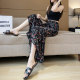 Floral chiffon flared pants fishtail pants women's summer 2023 new high waist ice silk drape nine-point pants thin section trousers